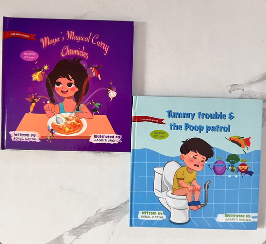 Food Safari Stories - Combo of 2 (Tummy Trouble and the Poop Patrol, Maya's magical Curry chronicles)